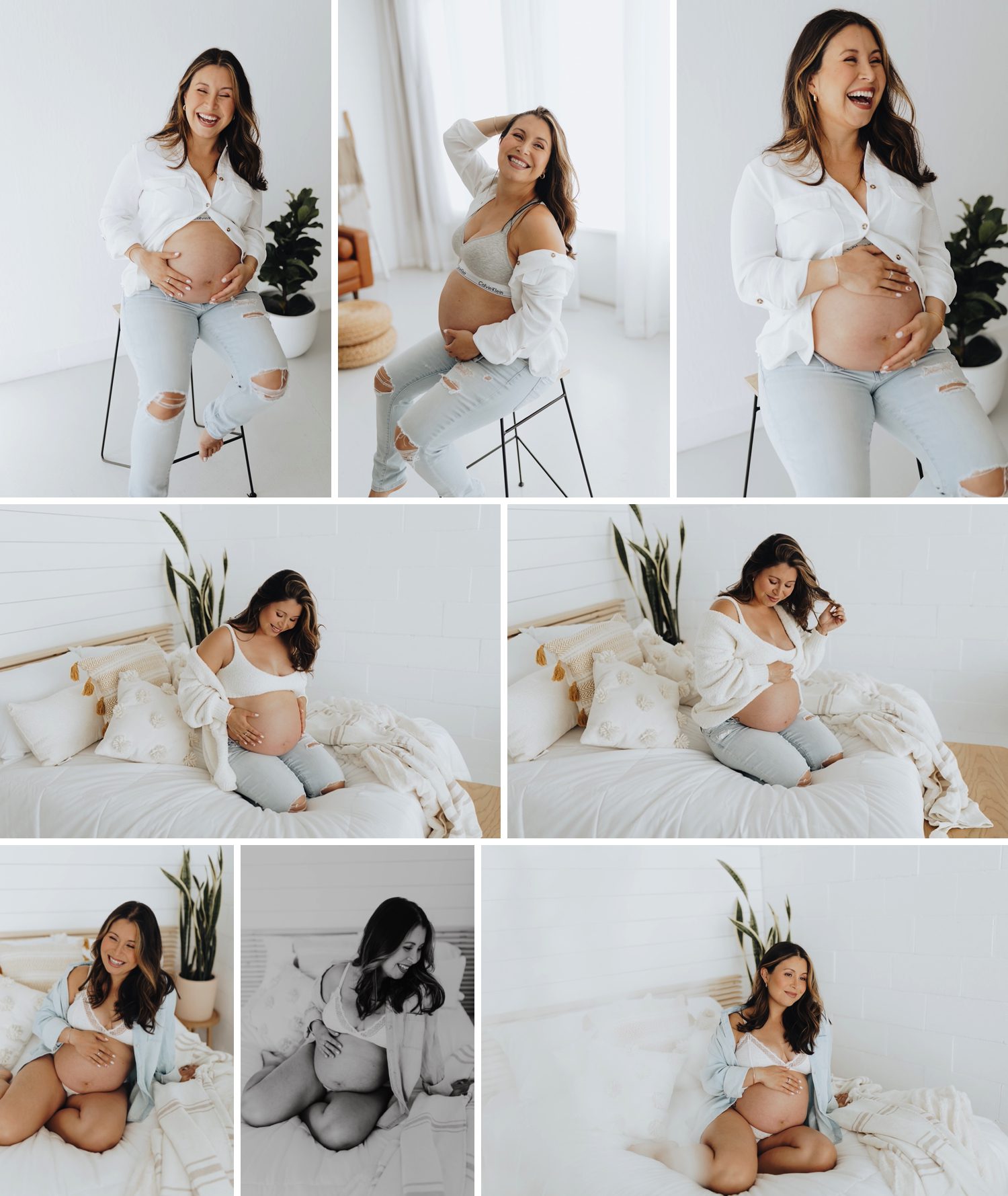 Pregnant woman shows off her beautiful body in an intimate maternity session at a Dublin, CA Studio