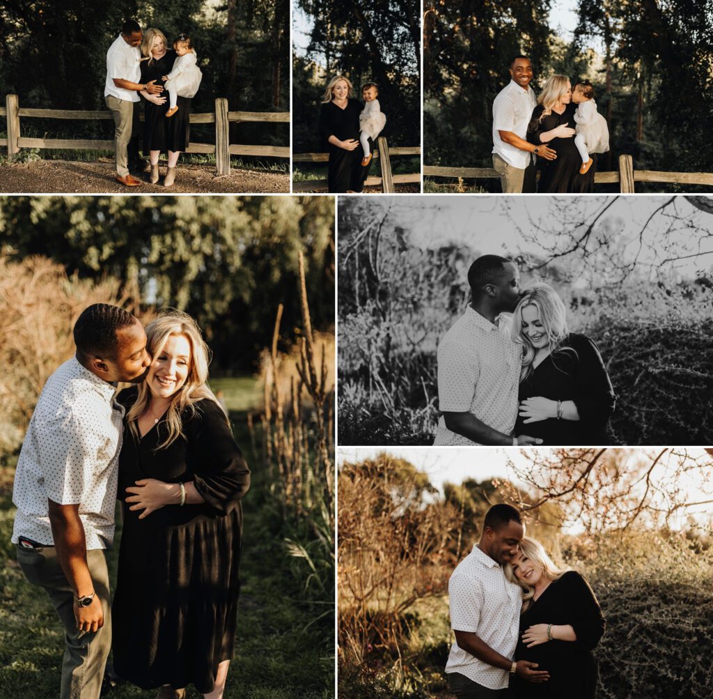 A bi-racial family celebrates a new addition with a springtime maternity session in Crow Canyon Gardens