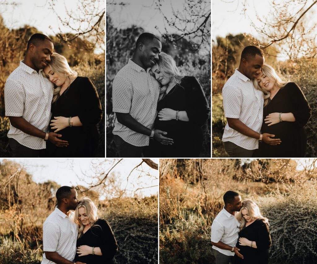 A bi-racial family celebrates a new addition with a springtime maternity session in Crow Canyon Gardens