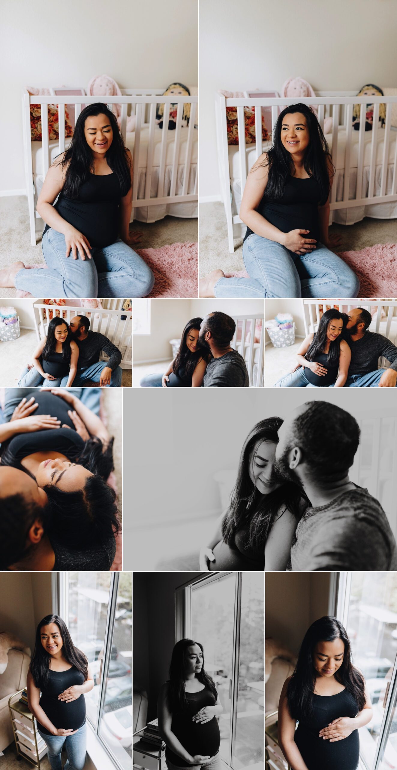 in-home maternity session in the San Francisco East Bay Area with pregnant mom in the baby nursery